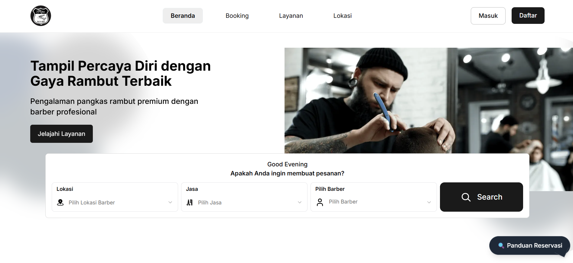 Preview of Paja Barbershop reservation system.