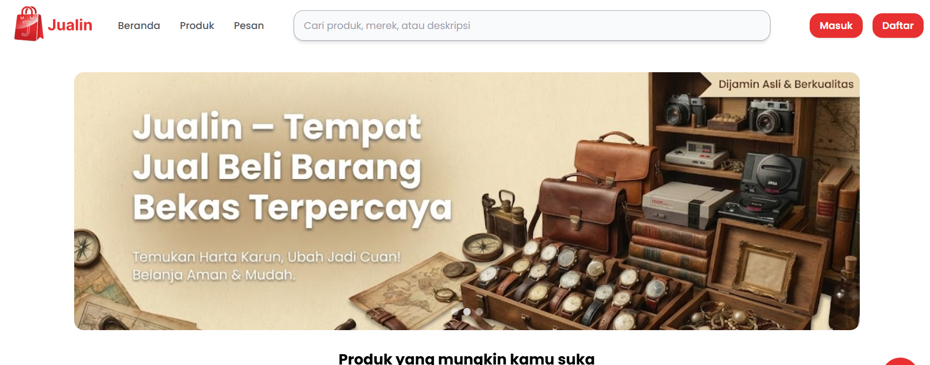 Preview of Jualin student marketplace platform.