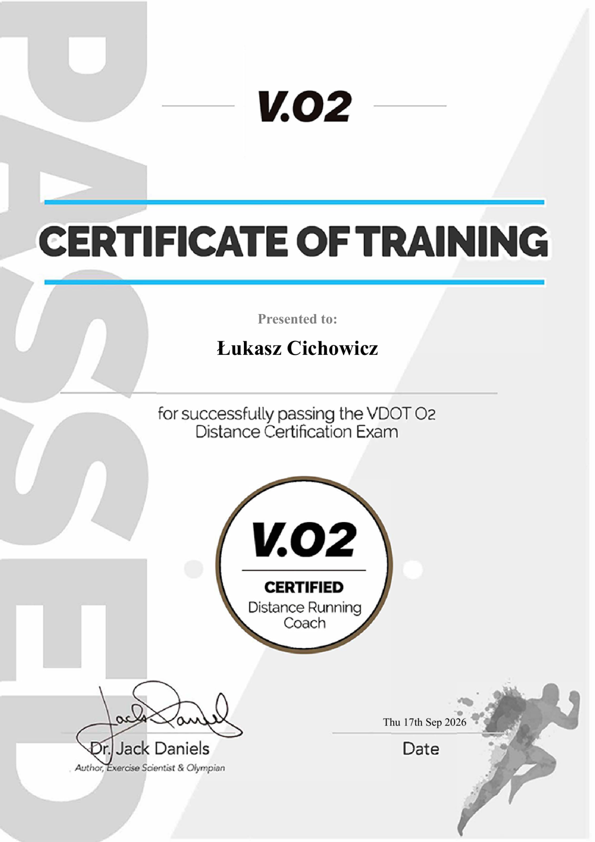 Certyfikat trenerski - metoda Danielsa (VDOT O2 Distance Running Coach)