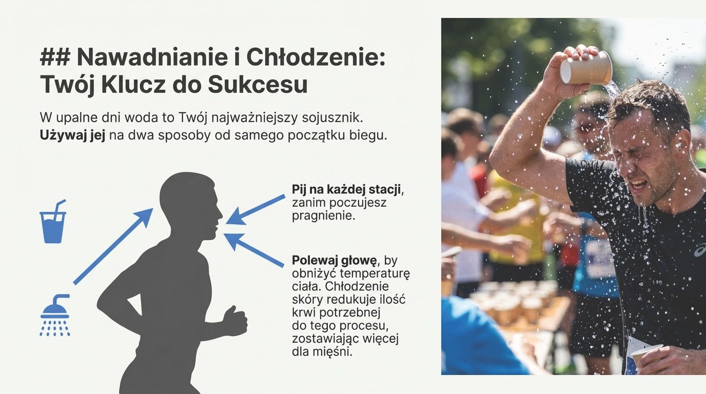 Biegacz polewający głowę wodą na trasie