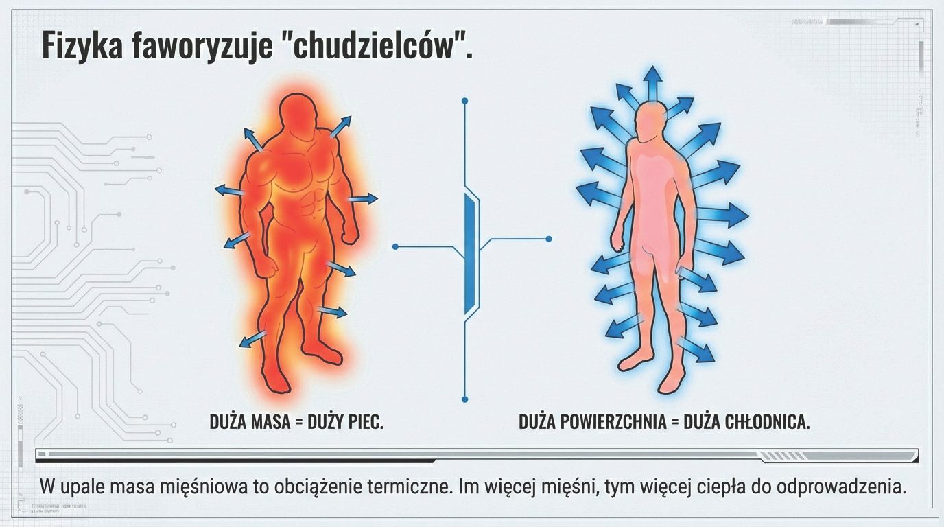 Rozwiązanie: aklimatyzacja - więcej osocza, szybszy pot, mniej słony pot