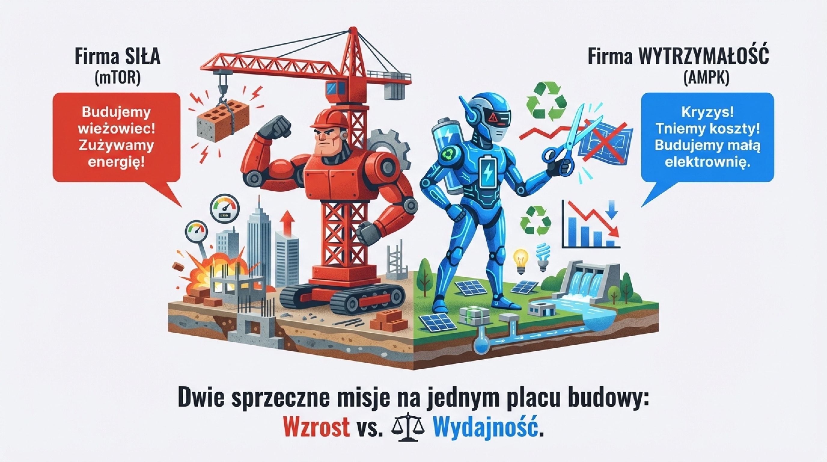 Firma Siła mTOR kontra Firma Wytrzymałość AMPK - dwie sprzeczne misje na jednym placu budowy