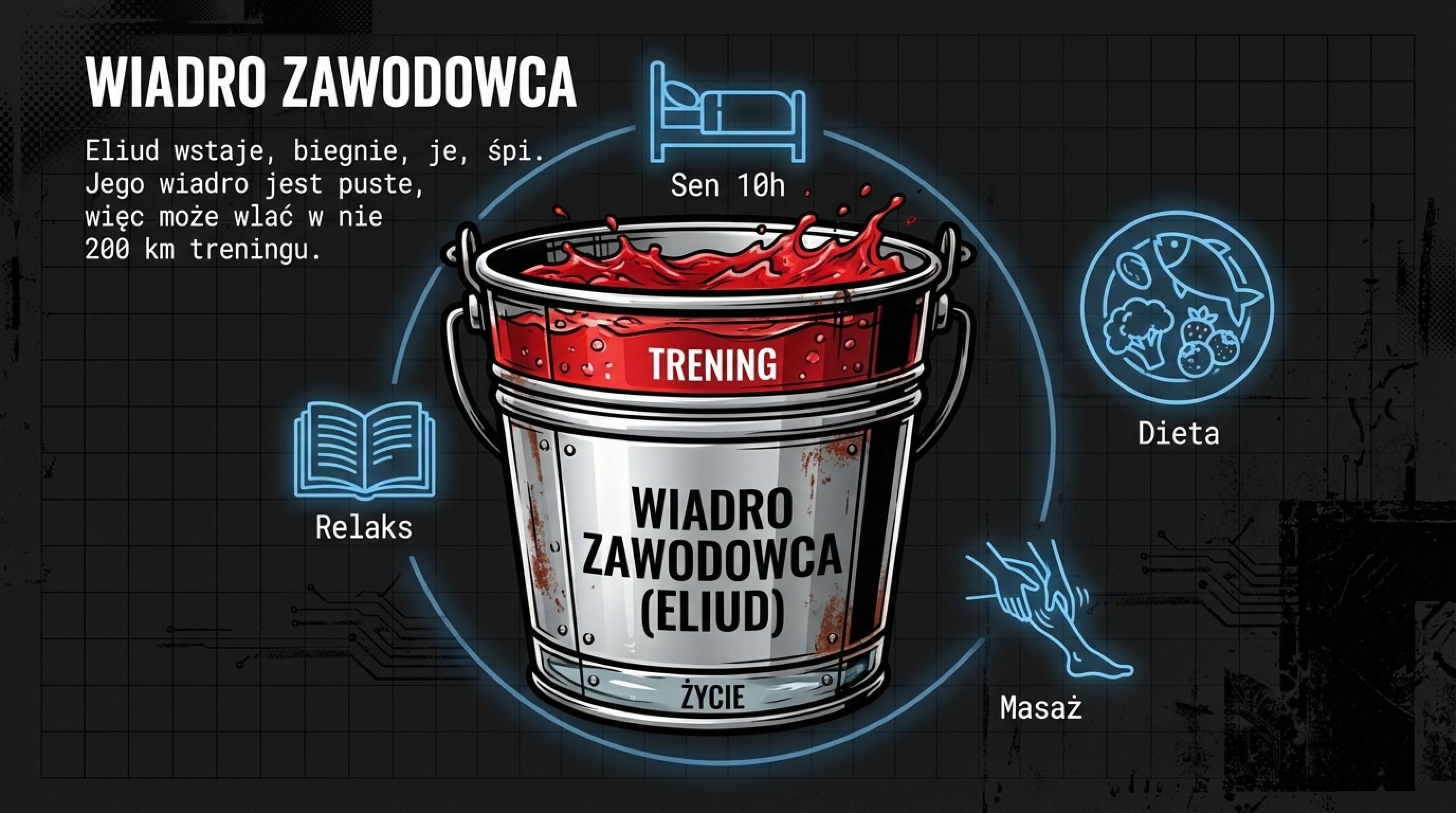 Wiadro zawodowca - prawie puste poza treningiem dzięki snu, diecie, masażowi i relaksowi