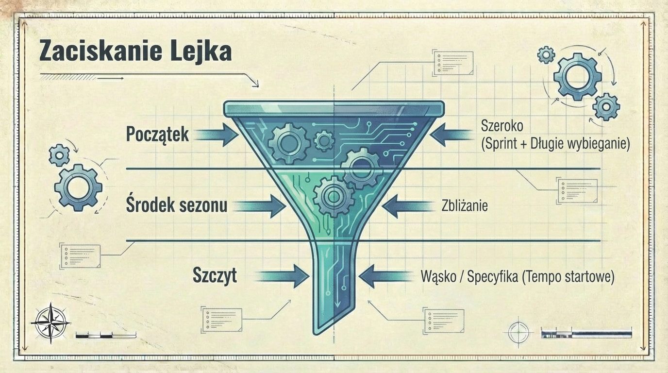Zaciskanie lejka - od szerokiego początku do wąskiej specyfiki na szczycie formy