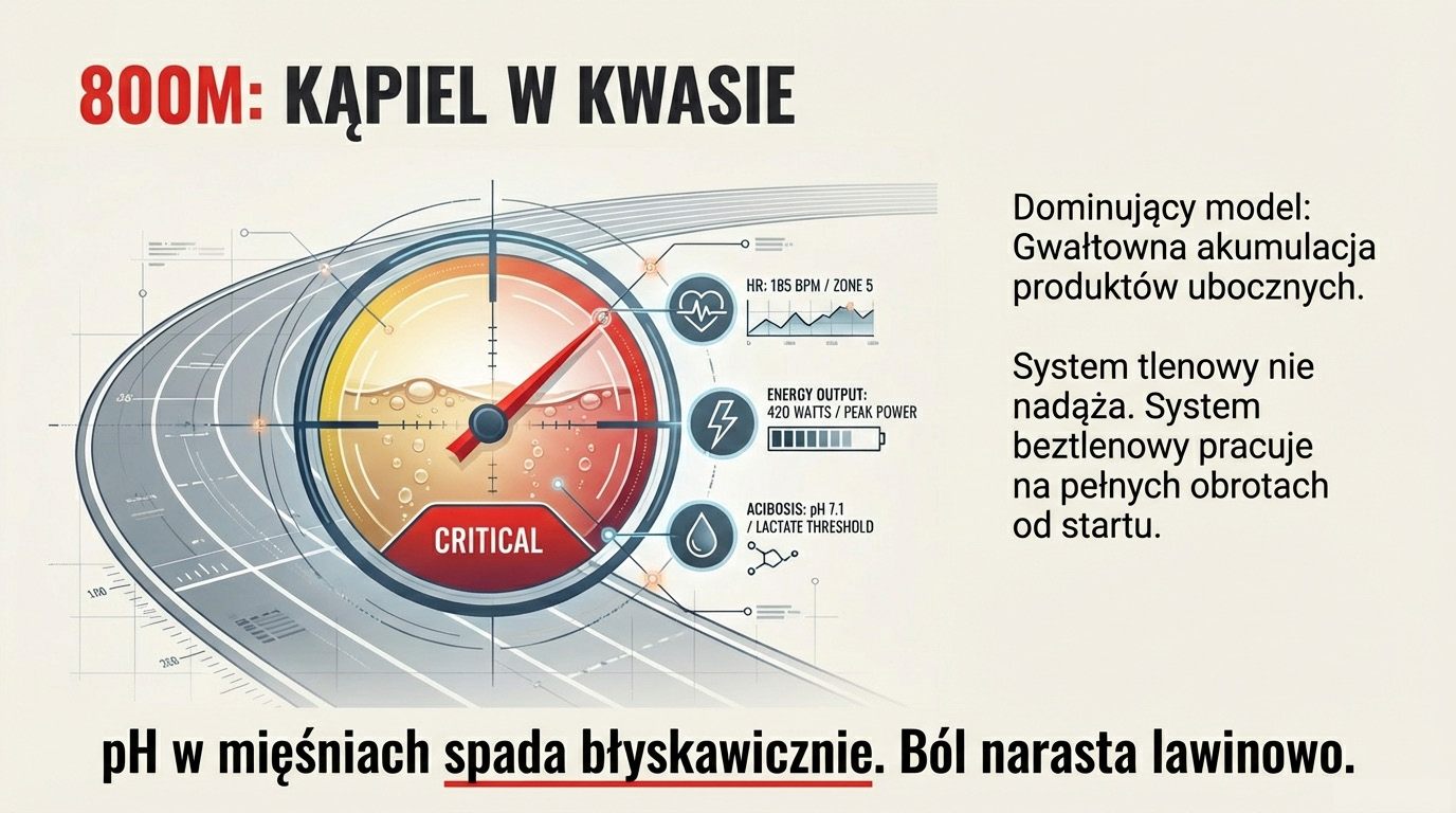800 m - kąpiel w kwasie, gwałtowna akumulacja produktów ubocznych