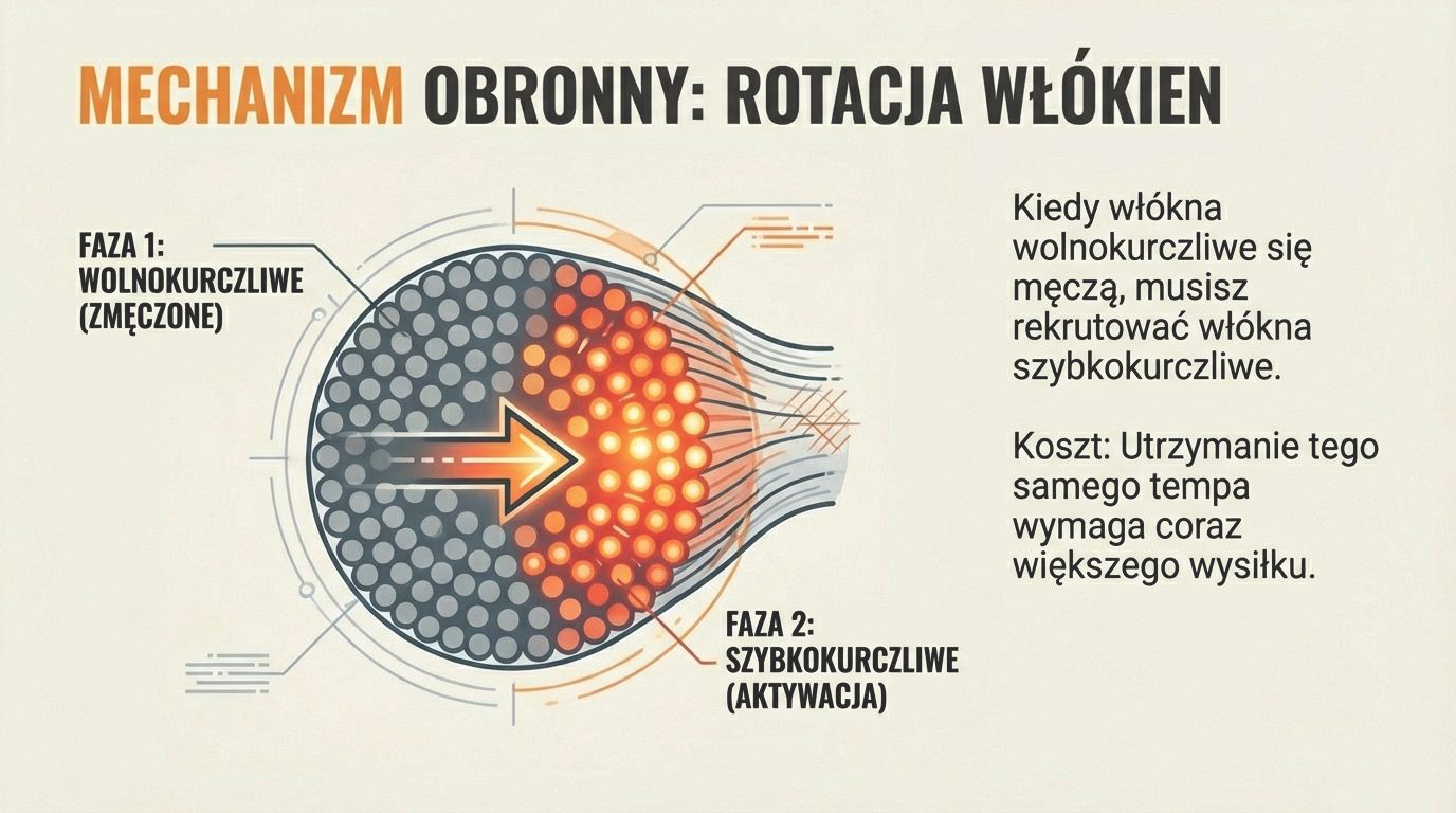 Mechanizm obronny: rotacja włókien - od wolnokurczliwych do szybkokurczliwych w miarę zmęczenia