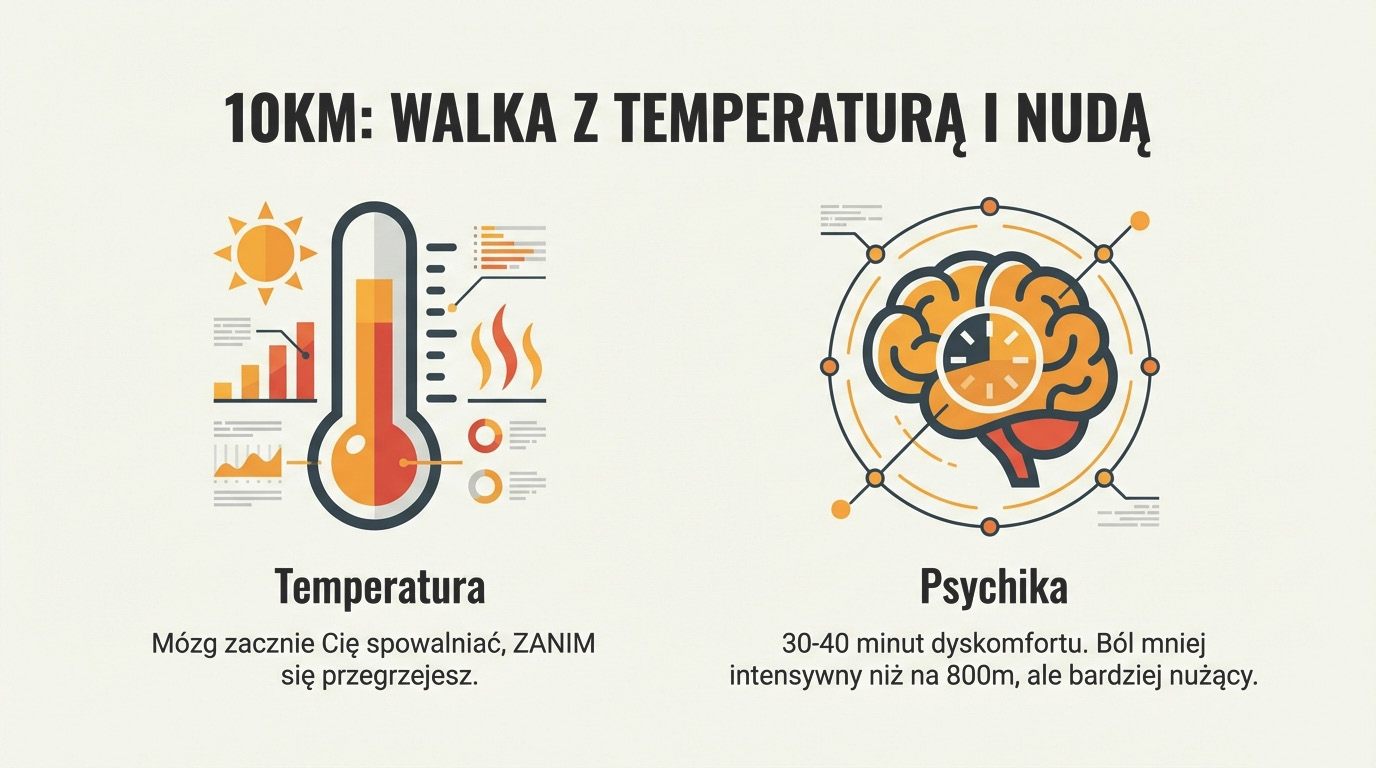 10 km - walka z temperaturą i nudą, dyskomfort psychiczny rozłożony na 30-40 minut