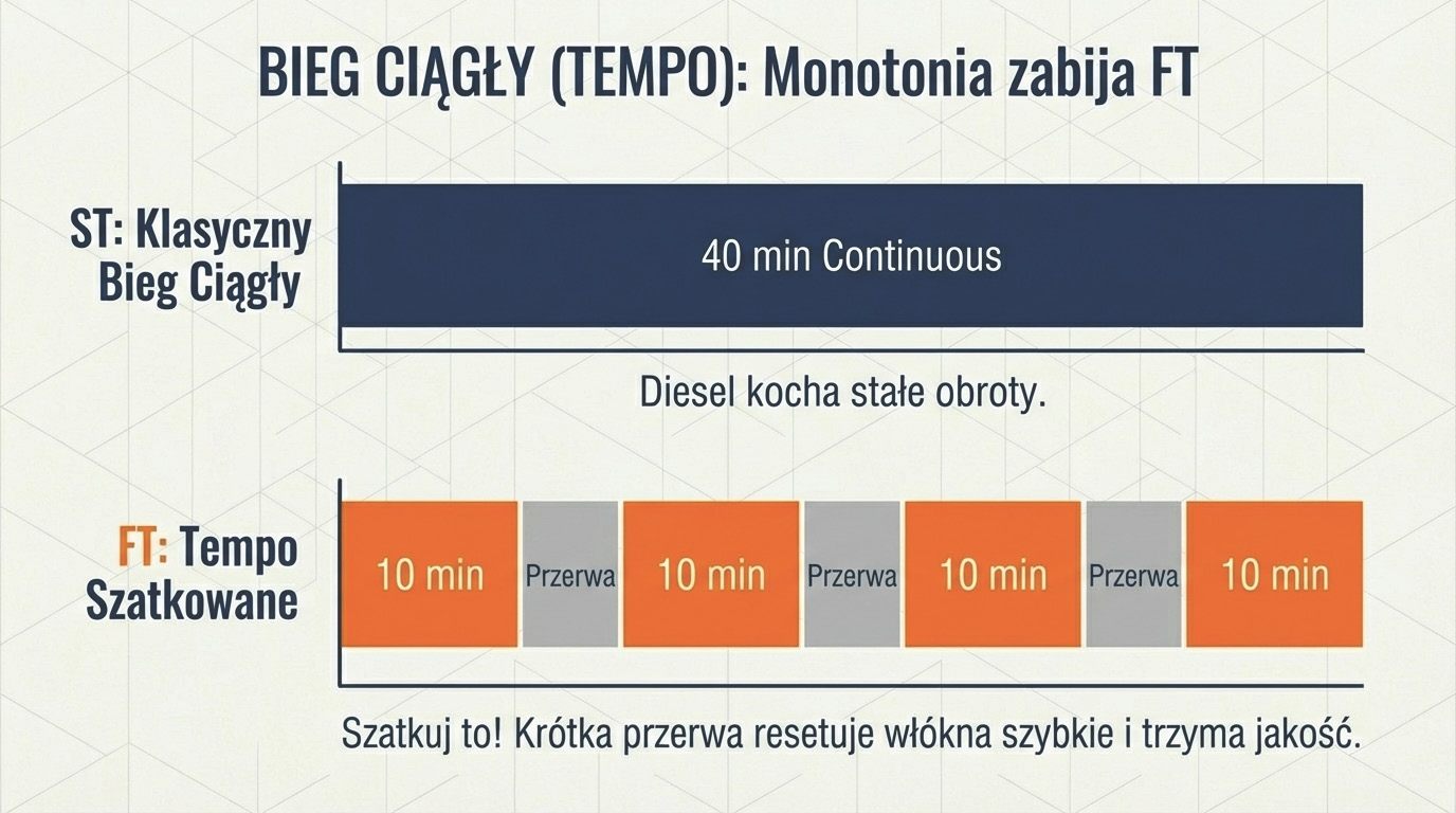 Bieg ciągły - monotonia zabija typ szybkościowy, dlatego lepsze jest tempo szatkowane