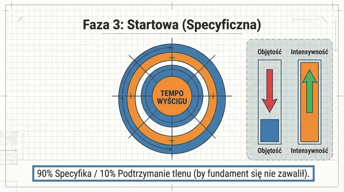 Faza 3: startowa specyficzna - tempo wyścigu, objętość spada, intensywność rośnie