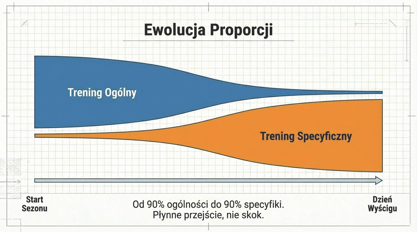 Ewolucja proporcji - od 90% ogólności do 90% specyfiki, płynne przejście, nie skok