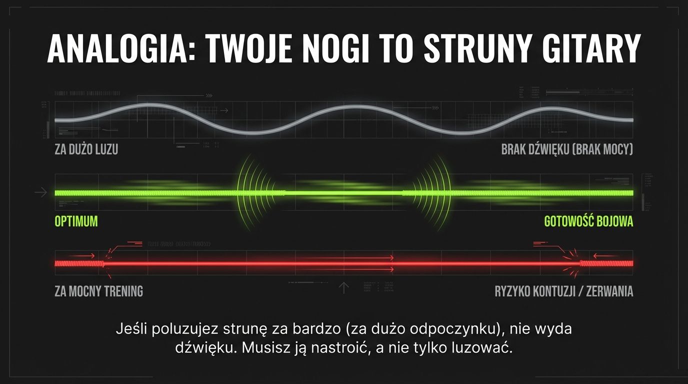 Analogia strun gitary - za dużo luzu to brak mocy, za mocny trening to ryzyko kontuzji