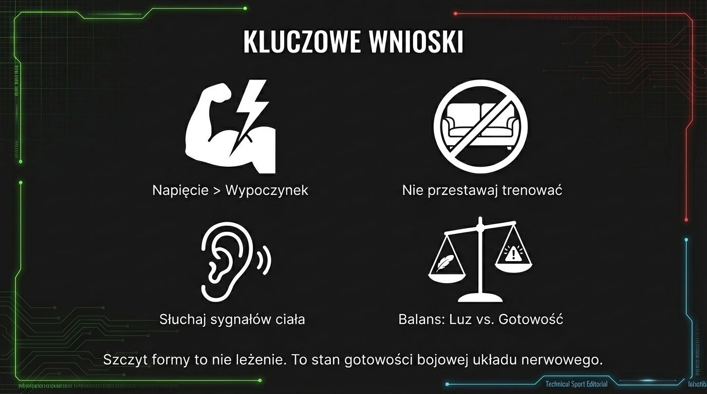 Kluczowe wnioski - napięcie ponad wypoczynek, nie przestawaj trenować, słuchaj sygnałów ciała