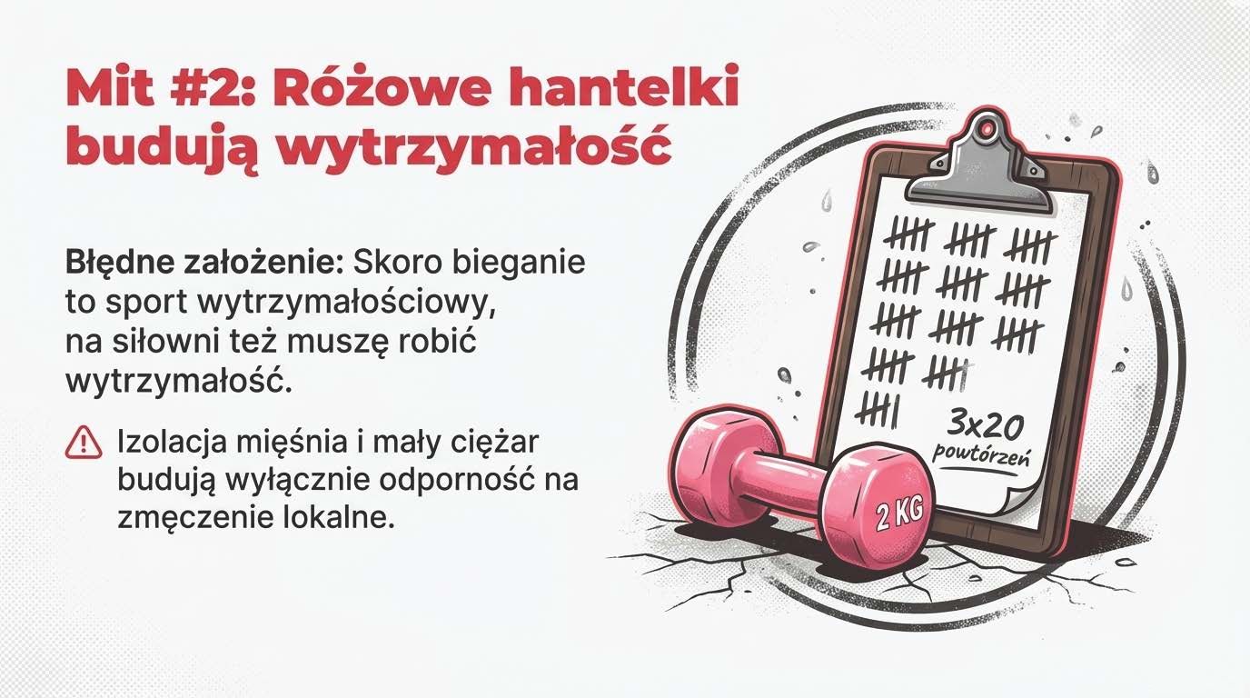 Mit 2: różowe hantelki budują wytrzymałość - izolacja mięśnia i mały ciężar to tylko lokalna wytrzymałość