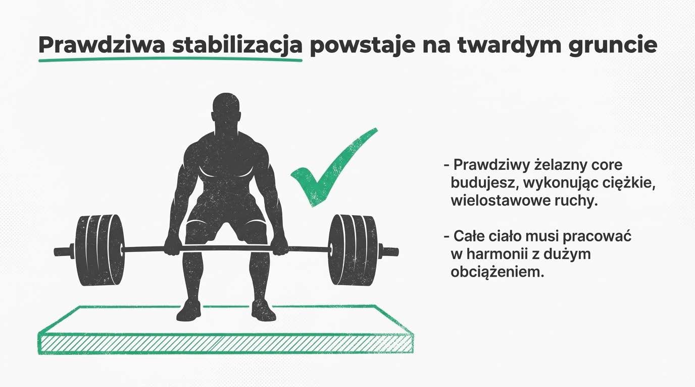 Prawdziwa stabilizacja powstaje na twardym gruncie - ciężkie, wielostawowe ruchy jak martwy ciąg