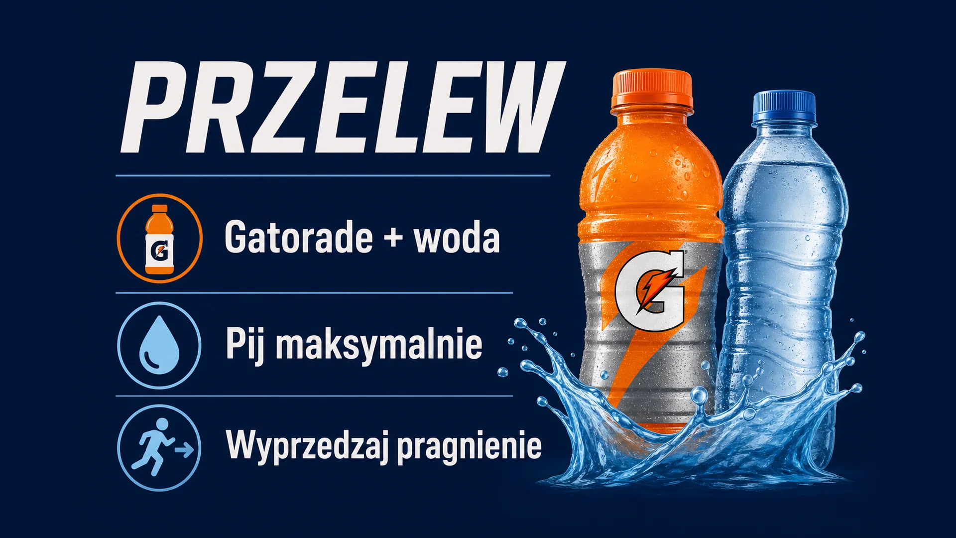 Przelew - Gatorade i woda, pij maksymalnie, wyprzedzaj pragnienie
