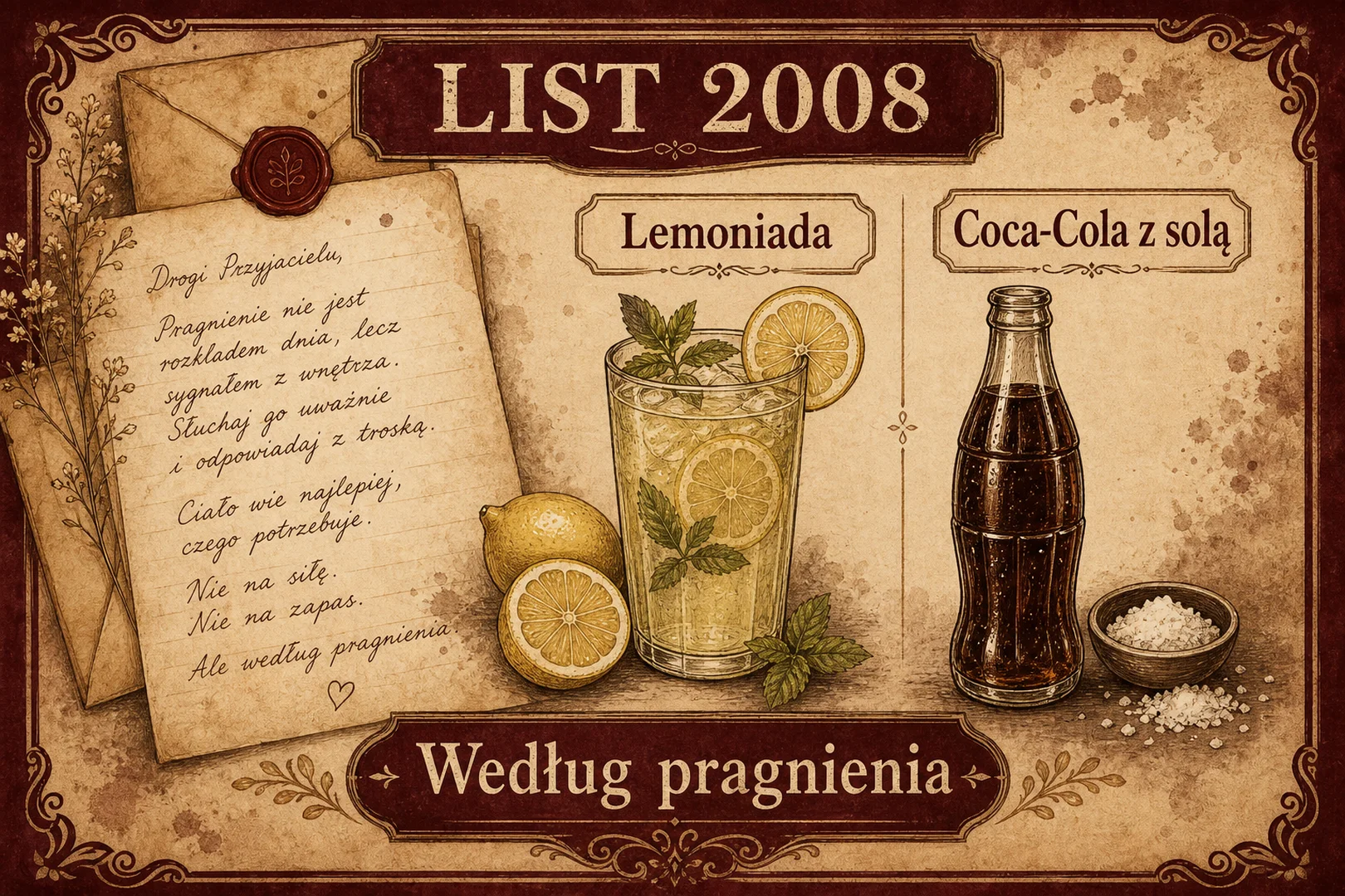 List 2008 - lemoniada, Coca-Cola z solą, według pragnienia