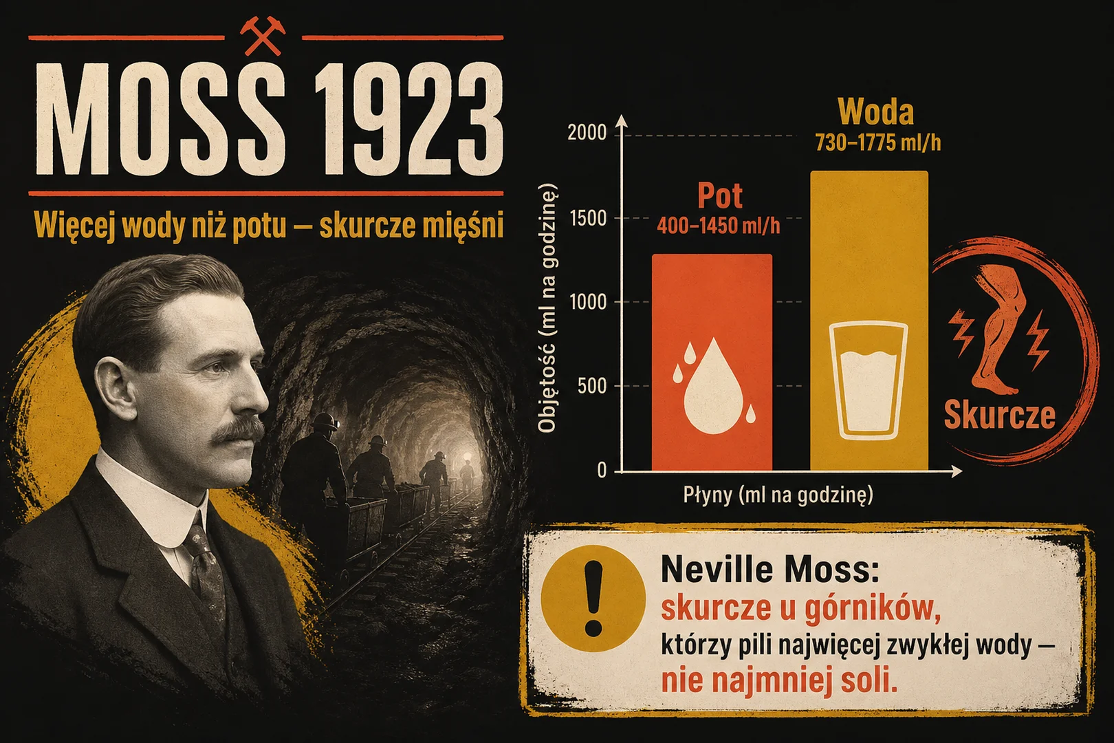 Moss 1923 - więcej wody niż potu, skurcze mięśni