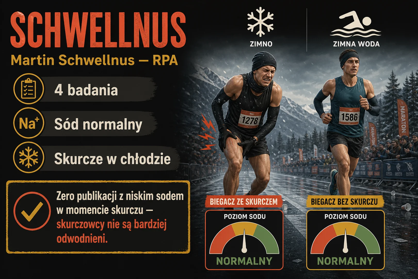 Schwellnus - sód normalny, skurcze zdarzają się też w chłodzie