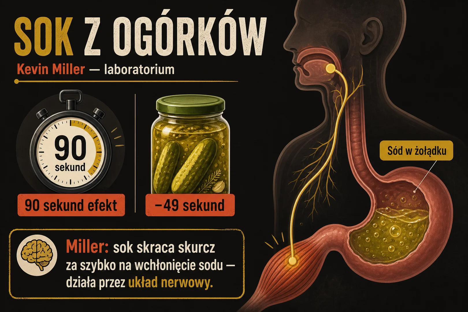 Sok z ogórków - Miller, odruch nerwowy, 90 sekund efekt