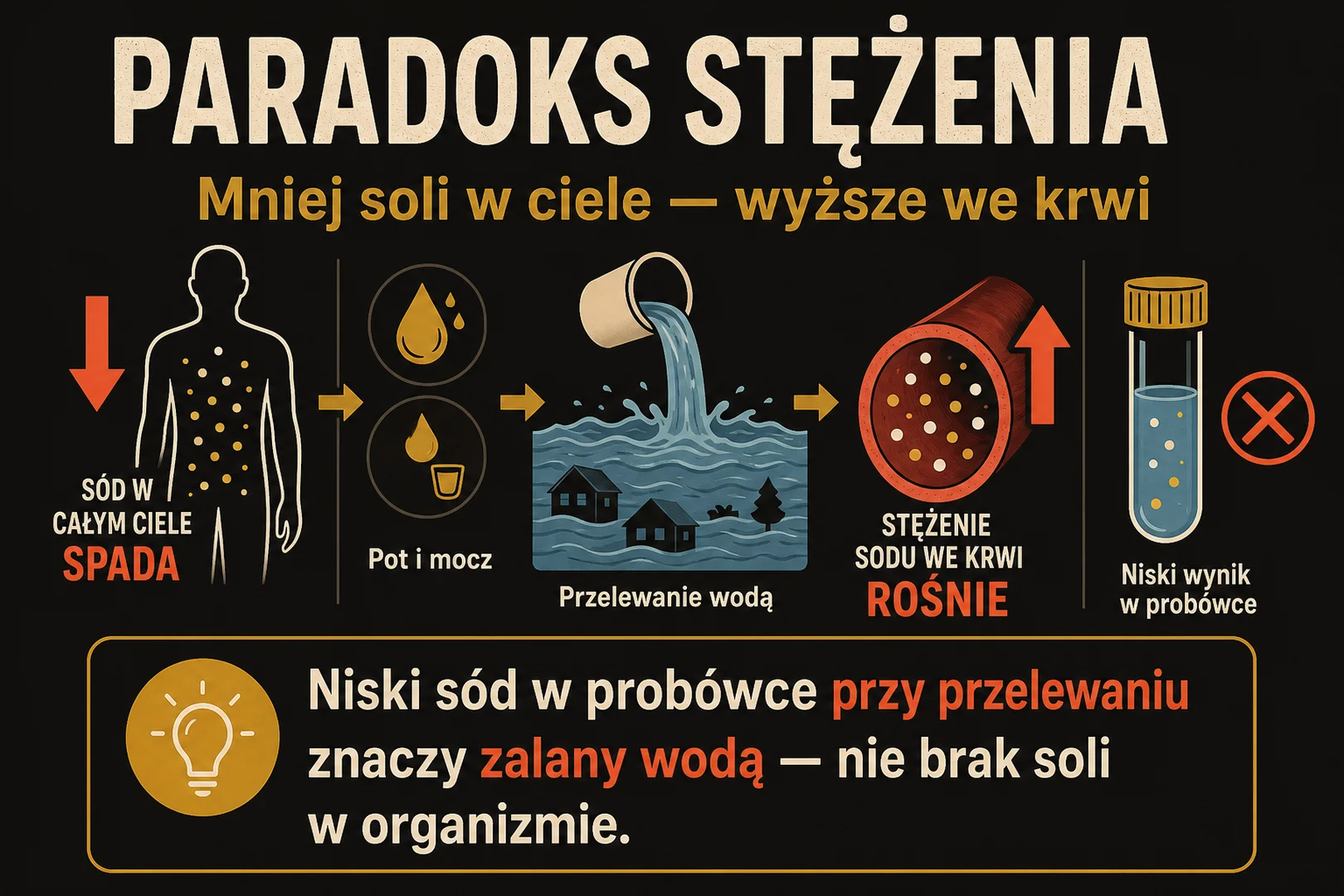 Paradoks stężenia - probówka kontra ciało, niski sód w probówce przy przelewaniu