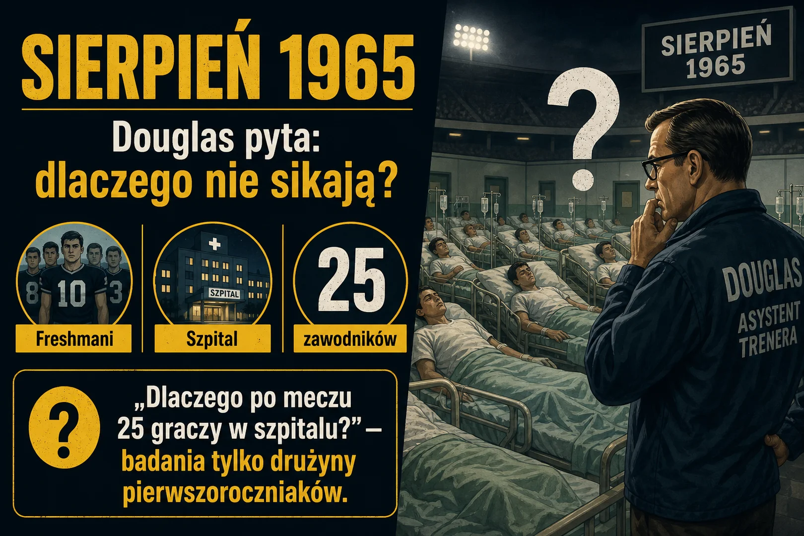 Sierpień 1965 - pytanie Douglasa, dlaczego zawodnicy nie oddają moczu po meczu