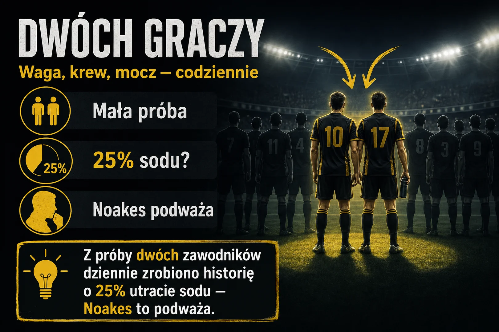 Dwóch graczy - mała próba, 25% sodu, Noakes podważa
