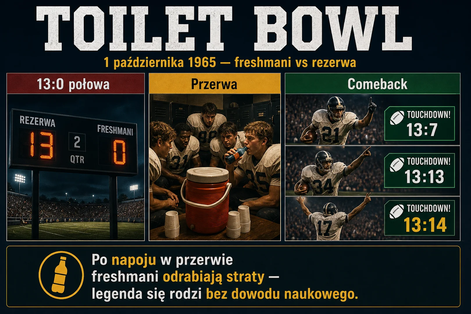 Toilet Bowl - freshmani przegrywali 13:0, po napoju w przerwie odrabiają straty