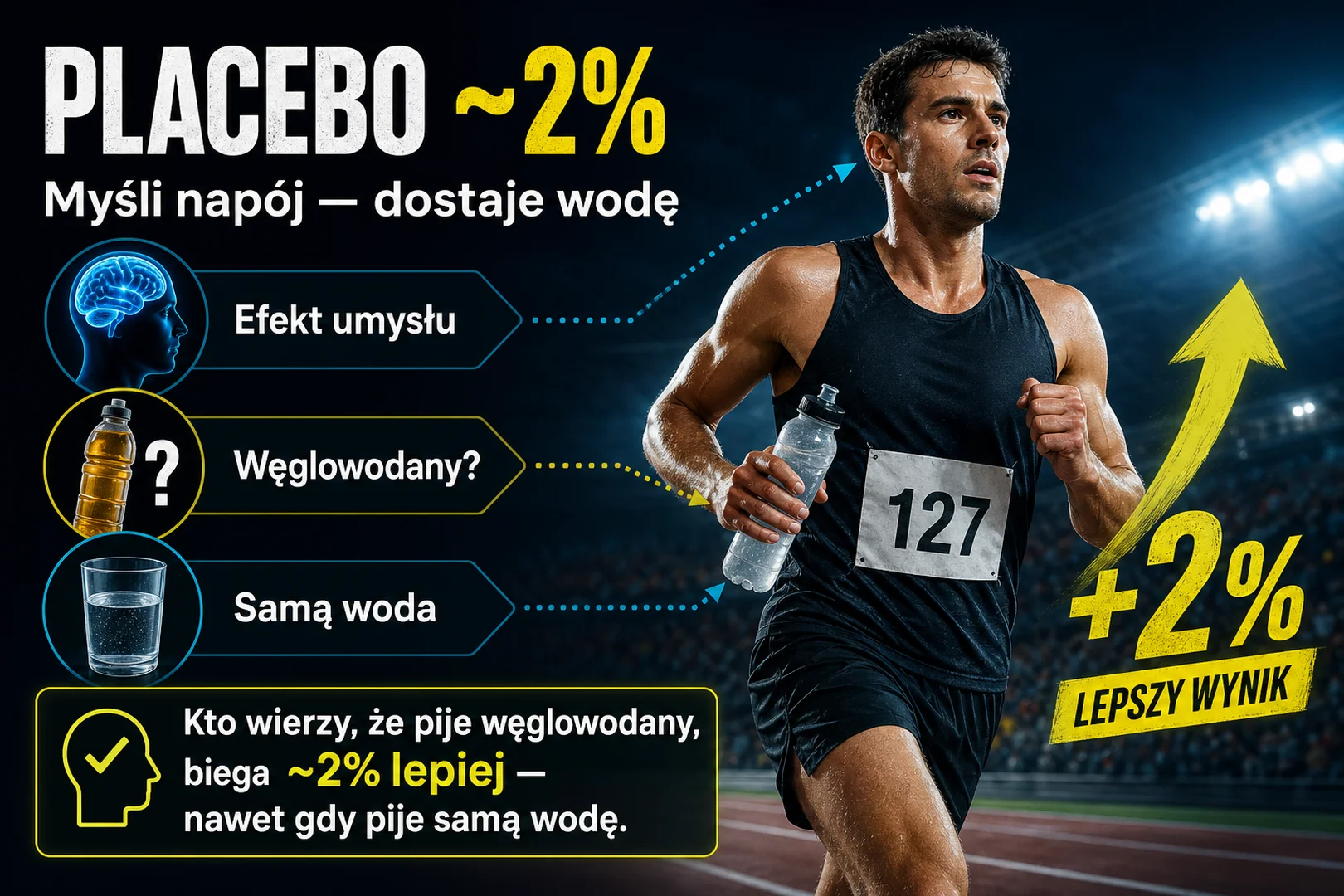 Placebo - myślisz że pijesz węglowodany, dostajesz wodę, biegniesz 2% lepiej