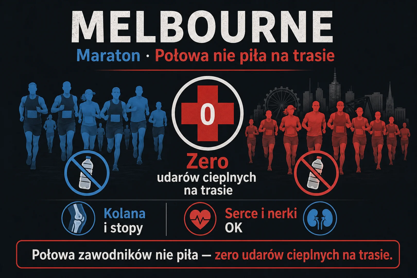 Melbourne - połowa nie piła na trasie, zero udarów cieplnych