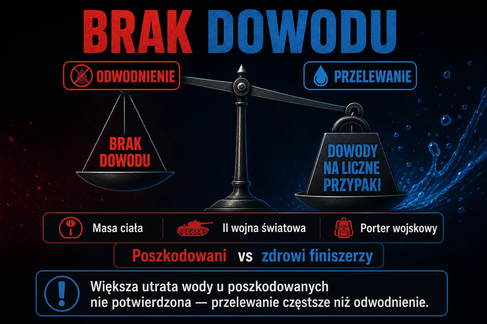 Brak dowodu na większe odwodnienie poszkodowanych - przelewanie częstsze