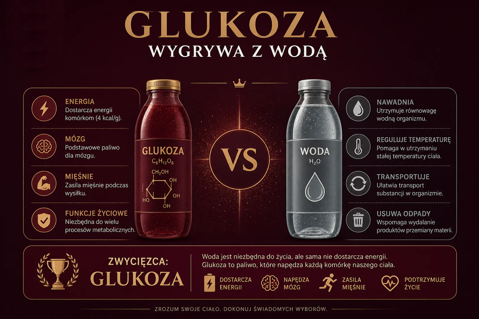 Glukoza wygrywa z wodą - mała butelka kontra litr