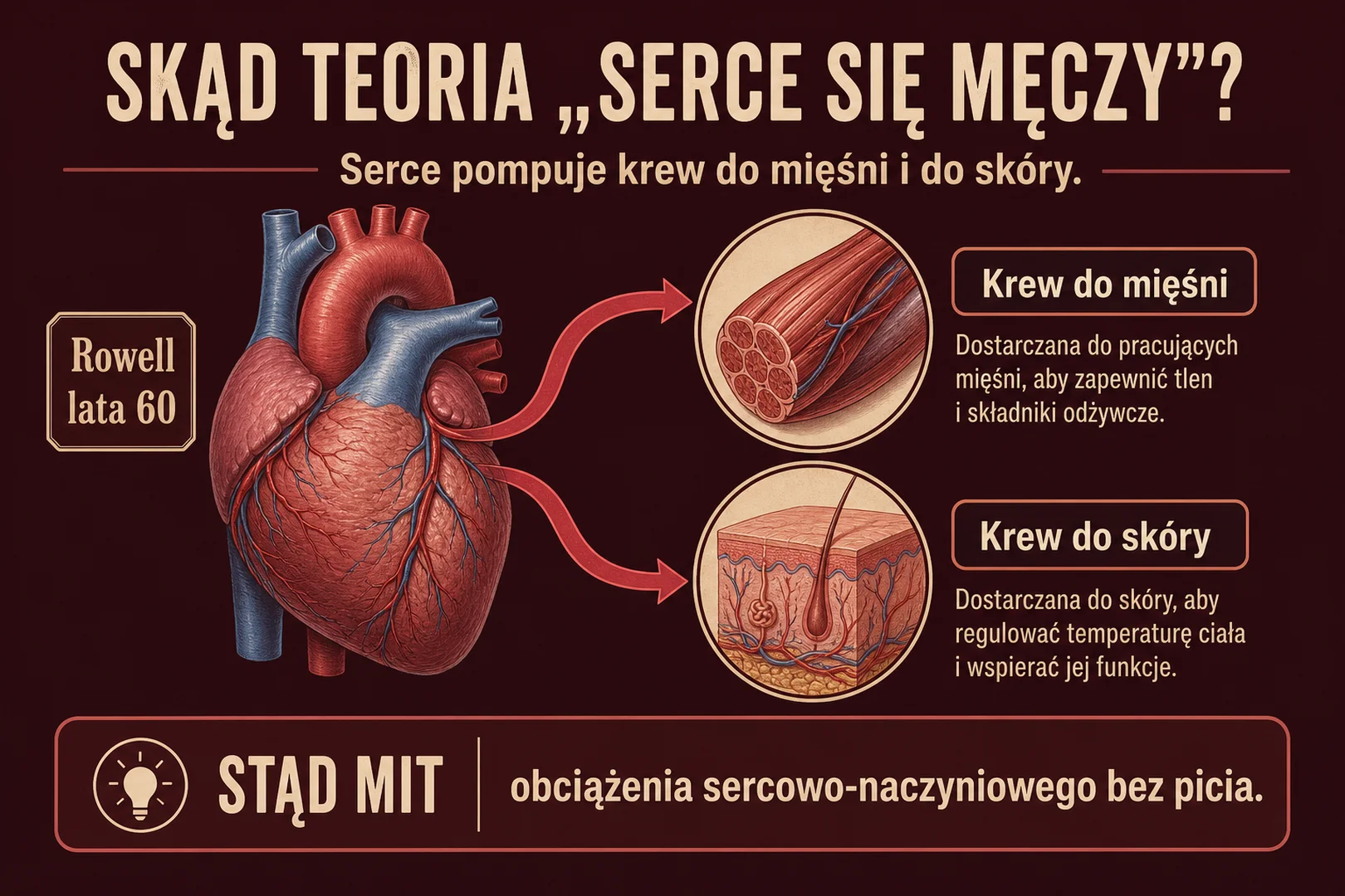 Skąd teoria obciążenia serca - Rowell lata 60., krew do mięśni i skóry