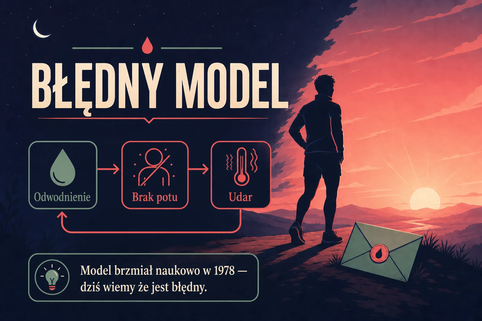 Błędny model - odwodnienie, brak potu, udar, naukowo w 1978, dziś wiadomo że błędnie