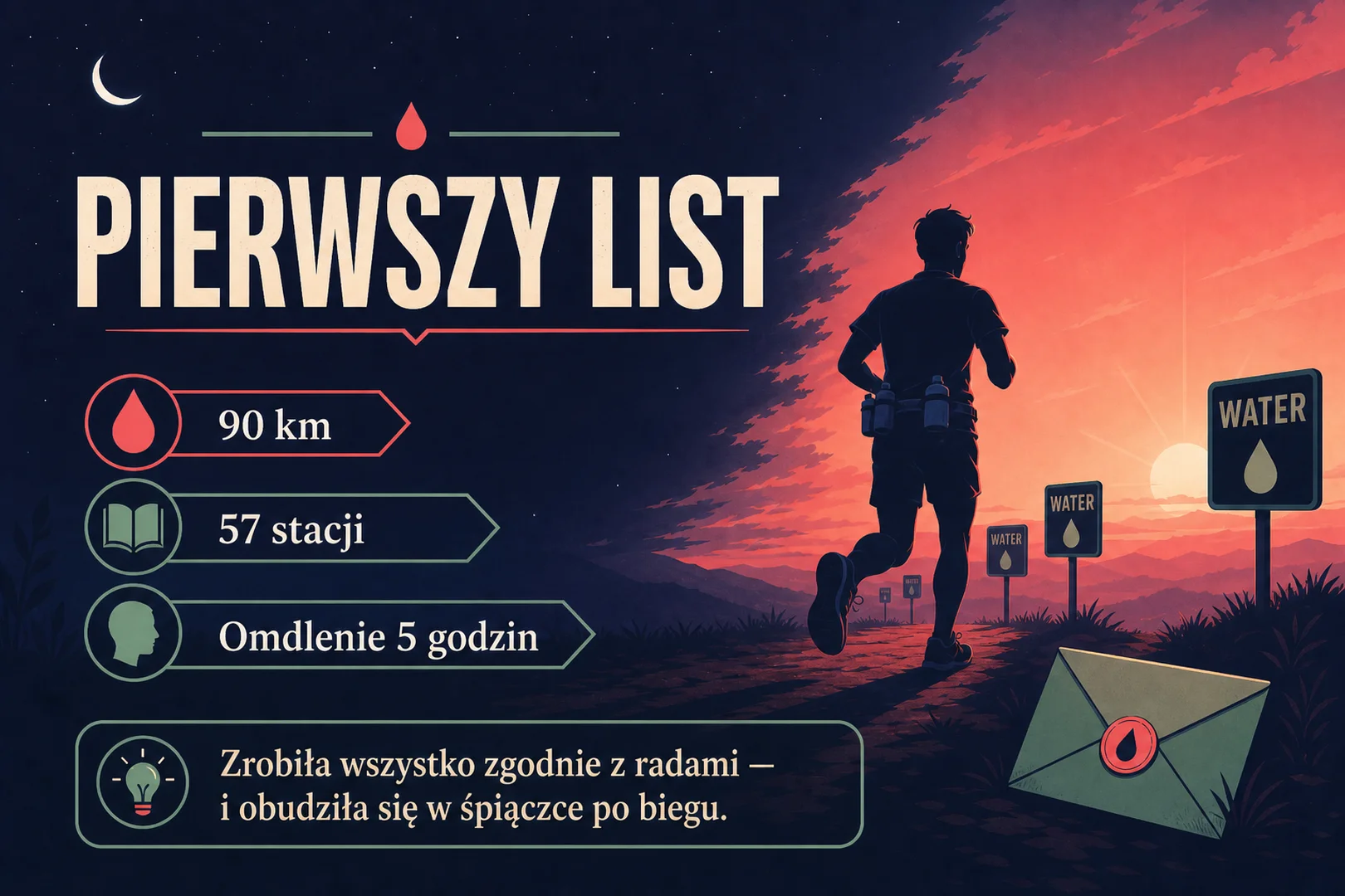 Pierwszy list - 90 km, 57 stacji, omdlenie na 5 godzin