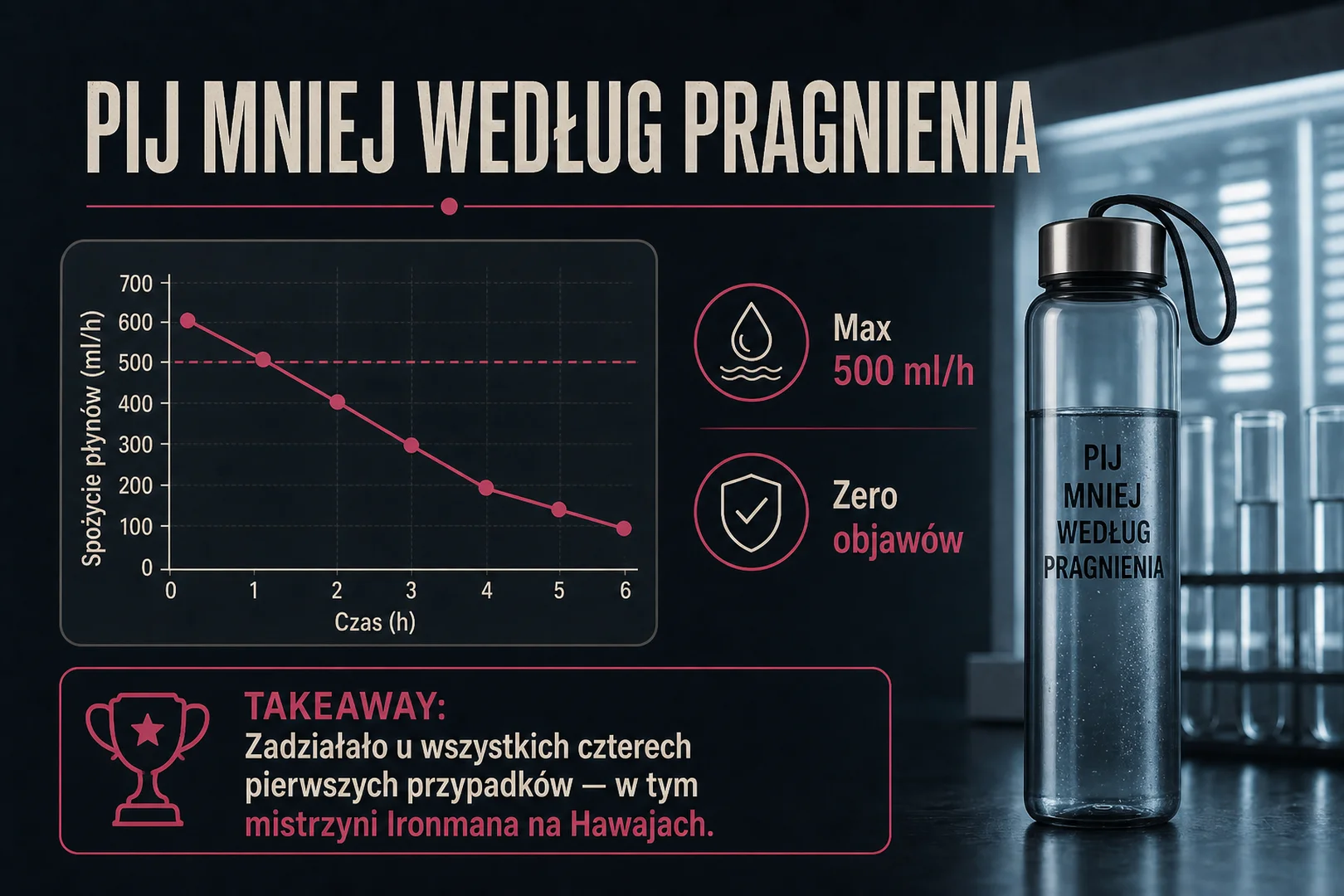 Pij mniej i według pragnienia - max 500 ml/h, zero objawów