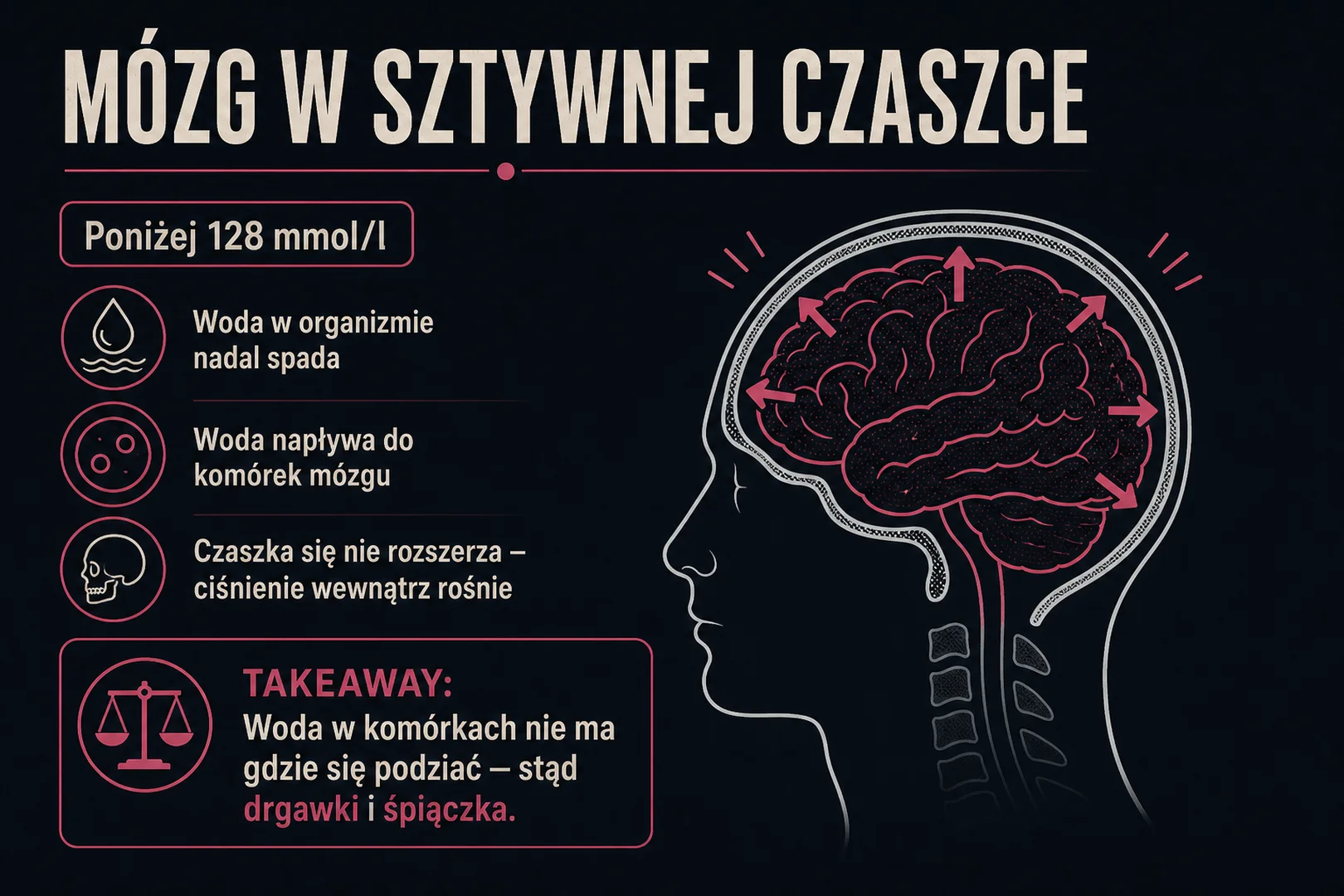 Mózg w sztywnej czaszce - woda napływa do komórek, ciśnienie rośnie