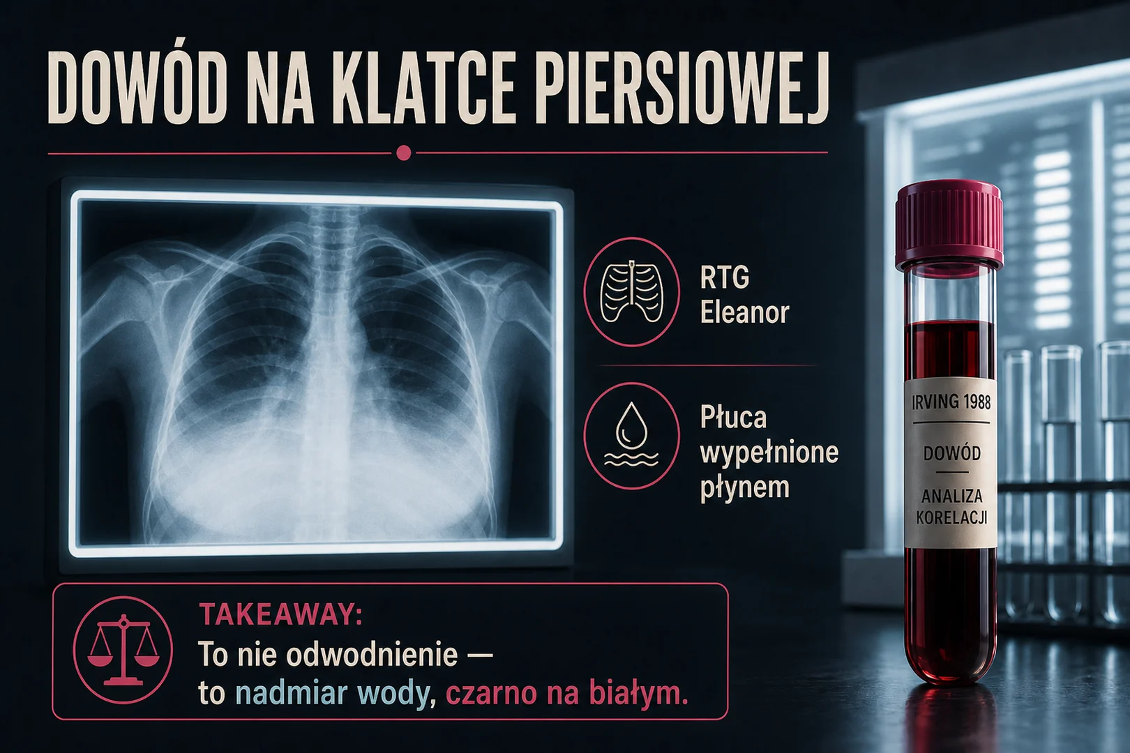 Dowód na klatce piersiowej - RTG Eleanor, płuca wypełnione płynem