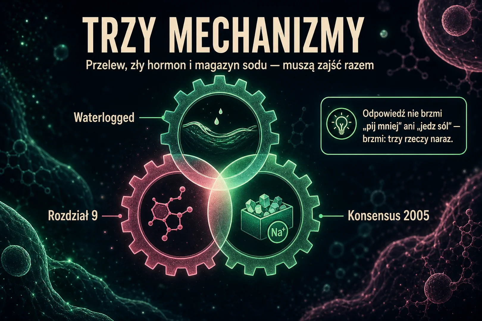 Trzy mechanizmy - przelew, zły hormon i magazyn sodu muszą zajść razem