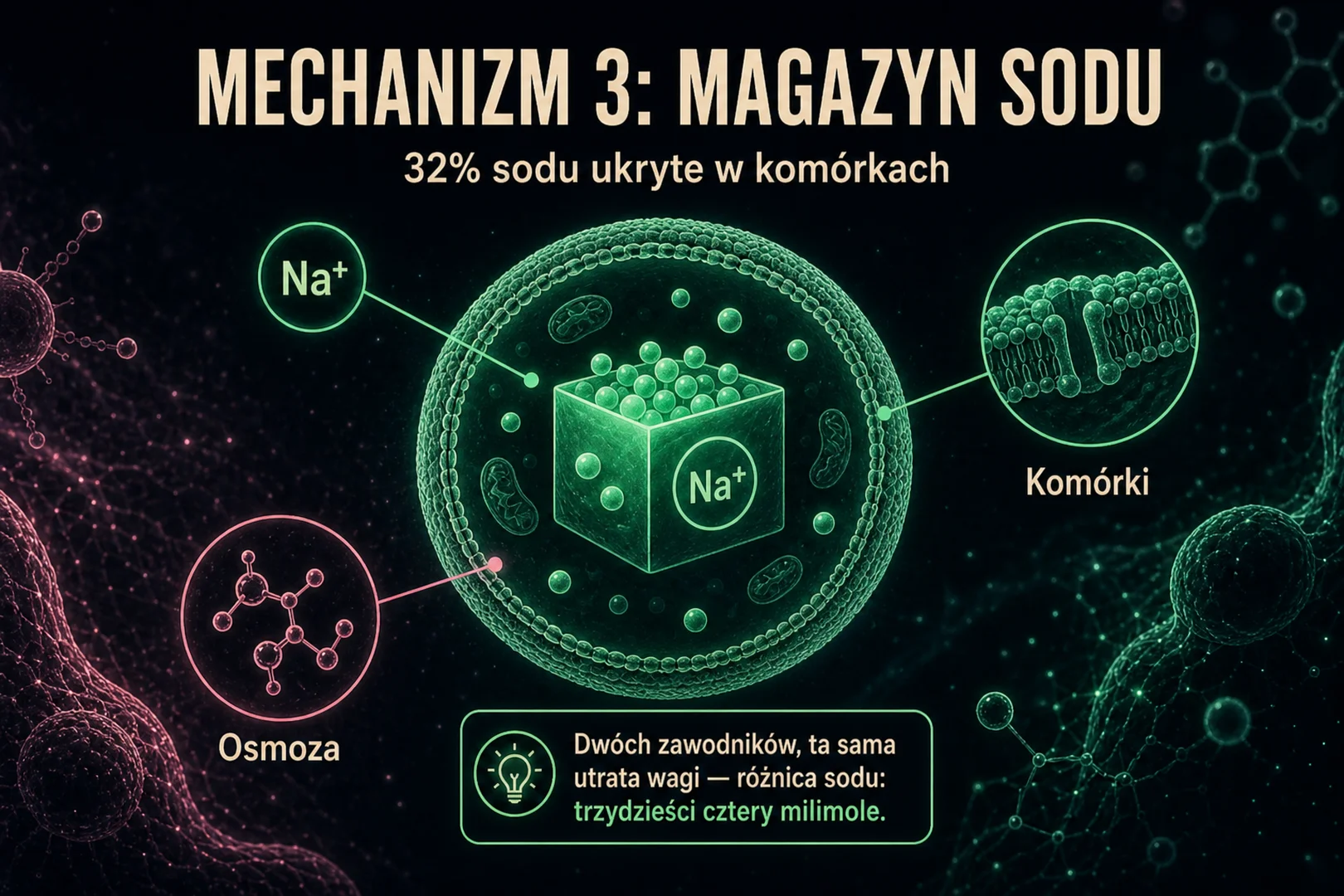 Mechanizm 3: magazyn sodu - 32 procent sodu ukryte w komórkach