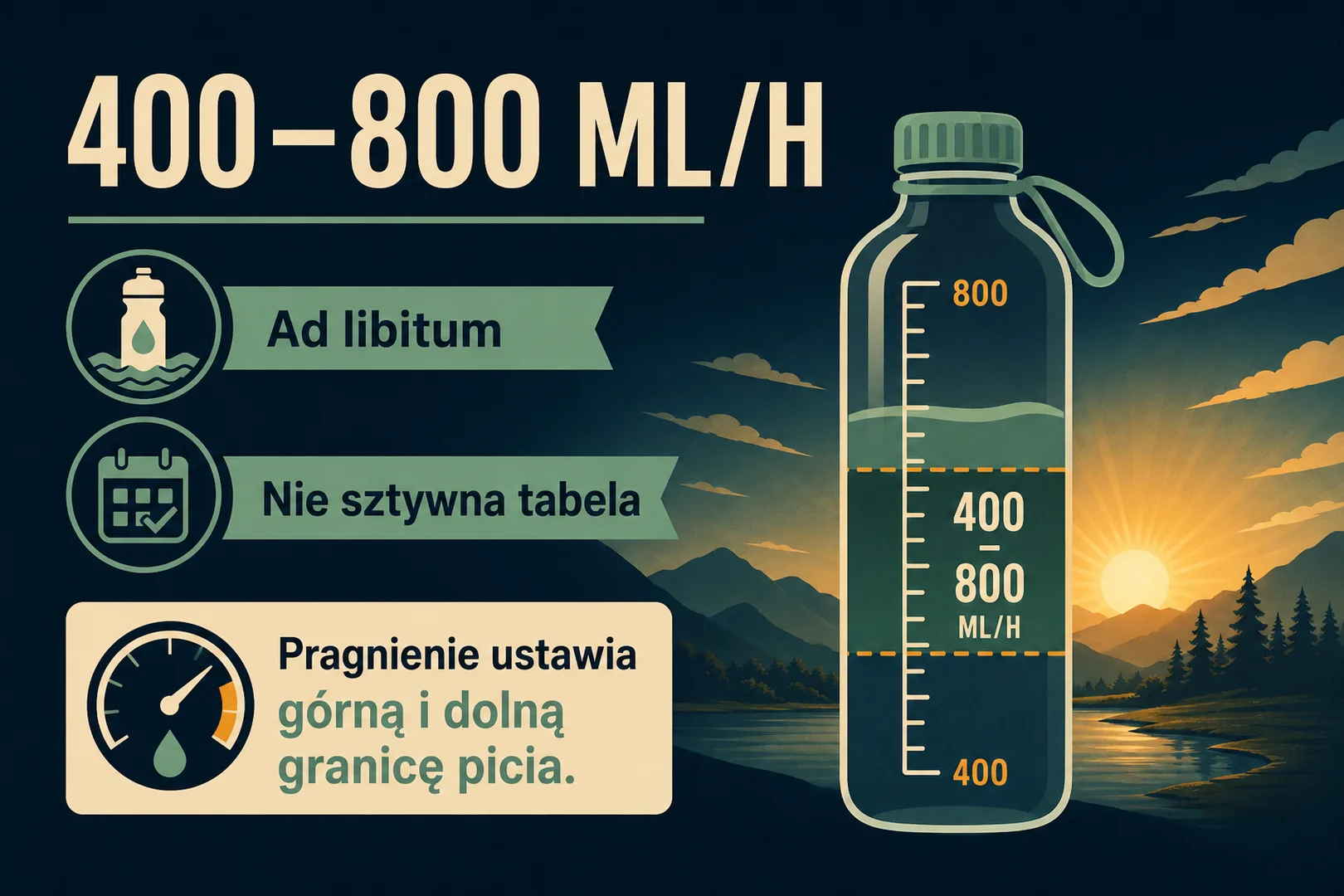 400-800 ml na godzinę - ad libitum, nie sztywna tabela, pragnienie ustawia granice