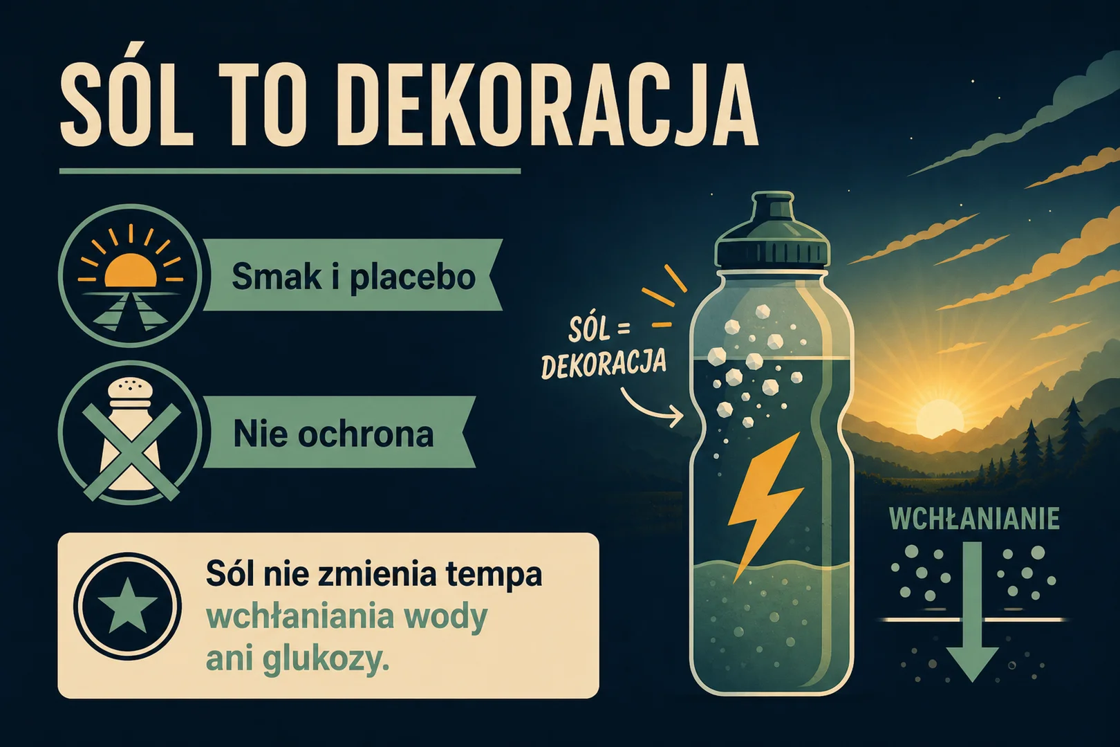 Sól to dekoracja - smak i placebo, nie ochrona, nie zmienia tempa wchłaniania