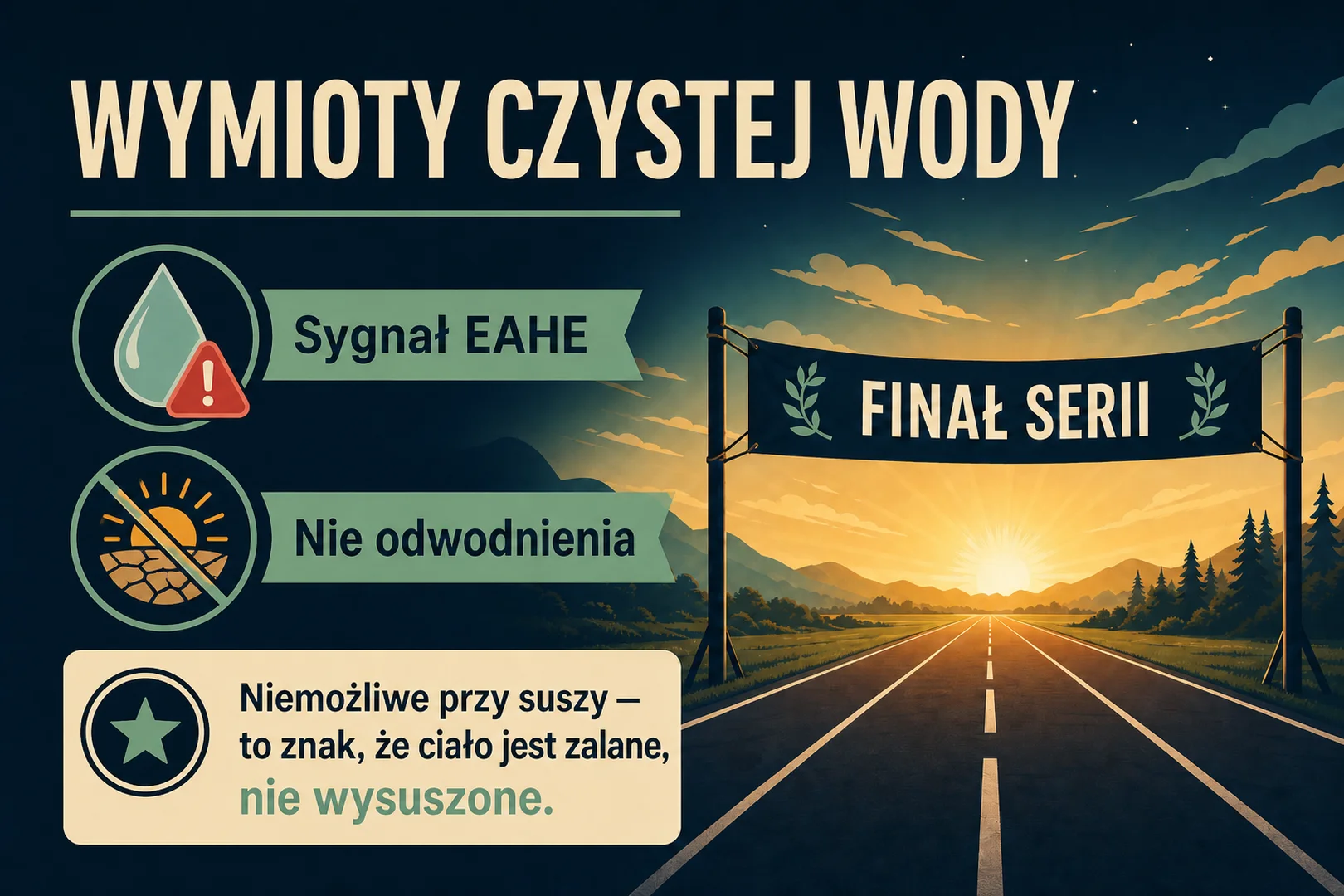 Wymioty czystej wody - sygnał EAHE, nie odwodnienia, ciało zalane, nie wysuszone