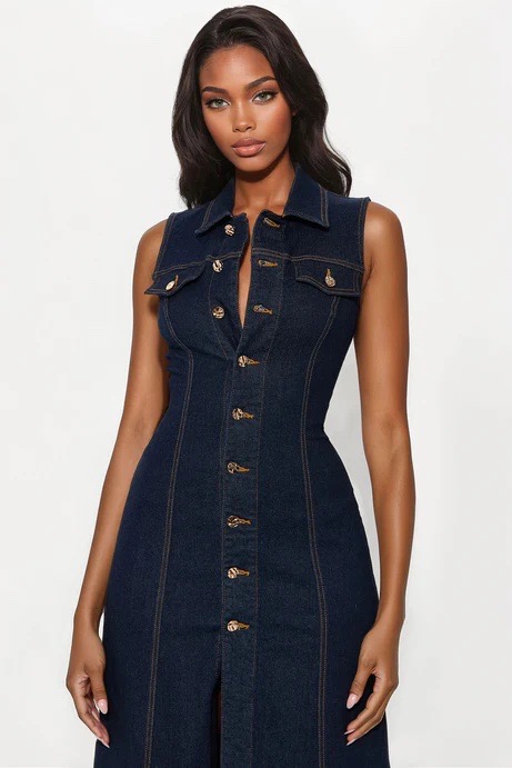 Deandra Denim Stretch Maxi Dress - Dark Denim