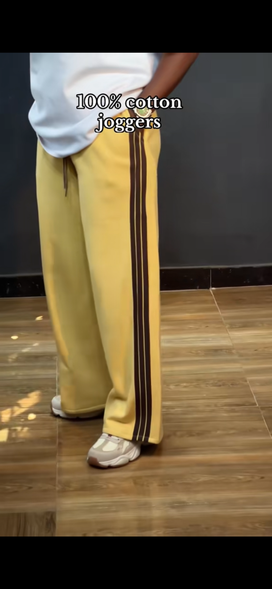 yellow and stipe chocolate joggers