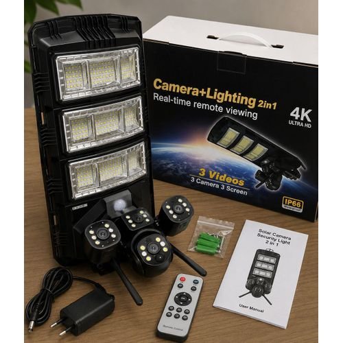 Wireless Solar Motion Sensor Floodlight With Multi-Camera Surveillance System