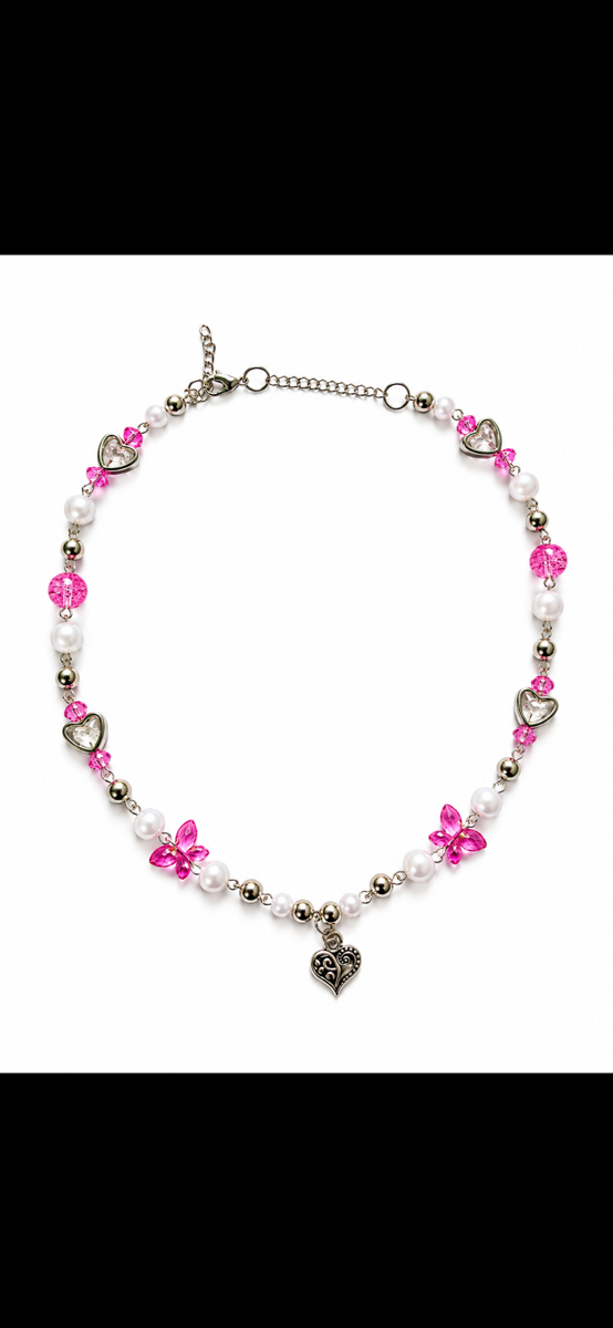 Pink theme heart necklace