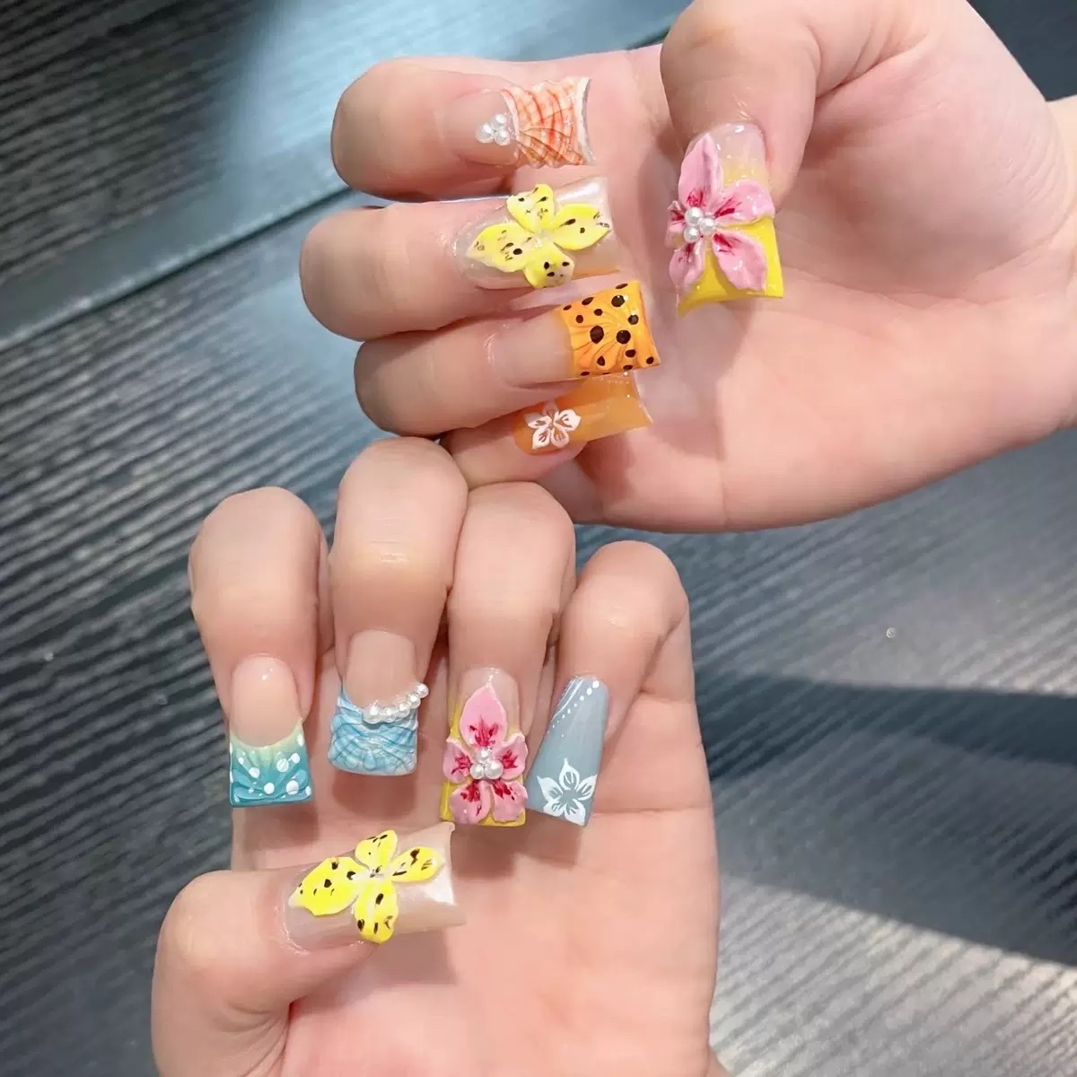 floral duck press on nails
