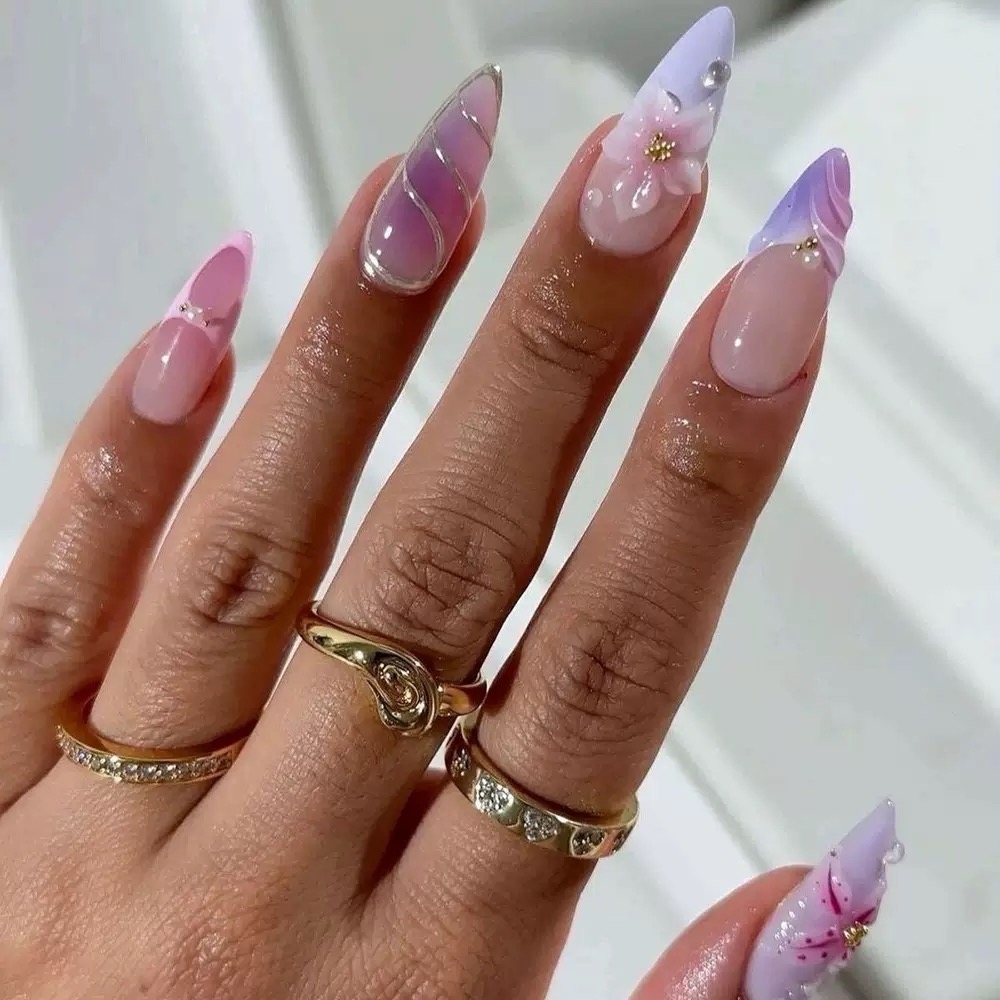 24 Pcs Purple aura press on nails