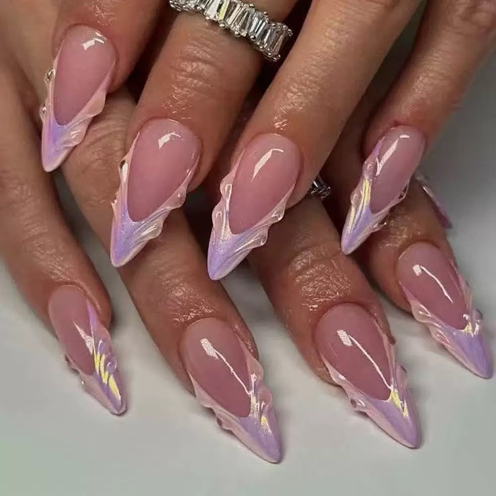 chrome Almond press on nails