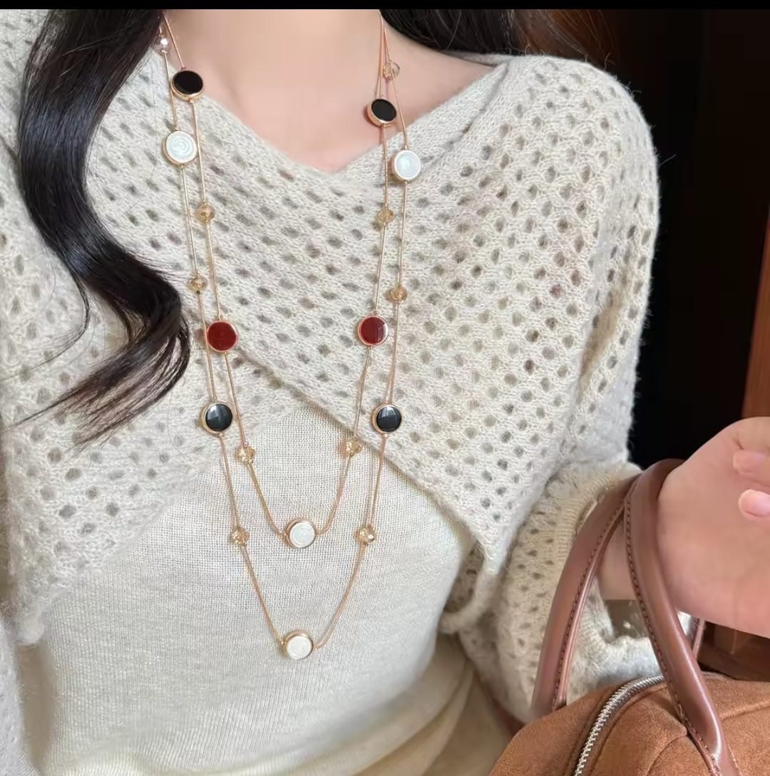 Double layer glass bead necklace